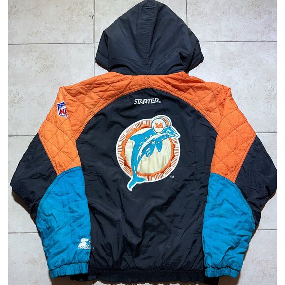 Miami Dolphins 90s STARTER puffer jacket M coat Black teal orange NFL vintage - Picture 1 of 6